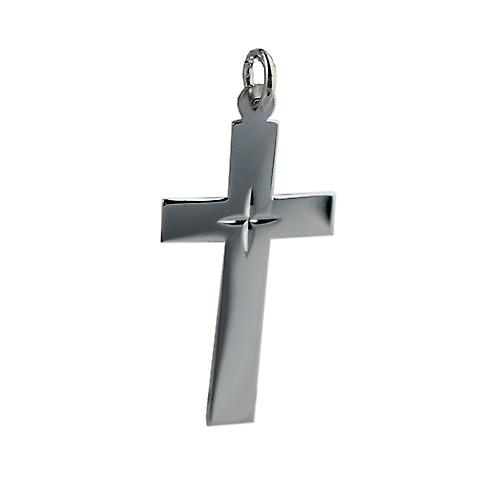 Silver 34x19mm diamond cut star flat latin Cross