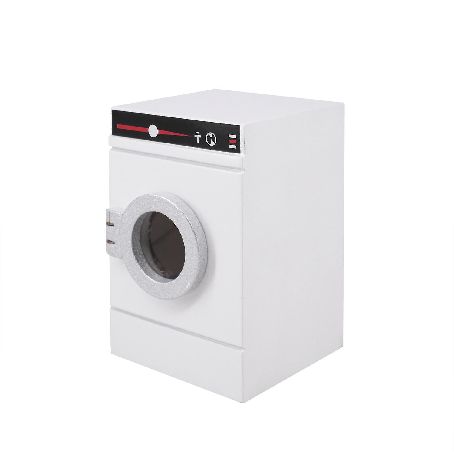 Mini Dollhouse Washing Machine, 1:12 Dollhouse Wooden Washing Machine Model DIY Dollhouse Furniture Accessories for Dolls(White)