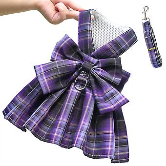 Dog Harness And Leash Set For Small Dogs And Cat , Non Deformable Handmade 3d Bow On The Skirt Let, L