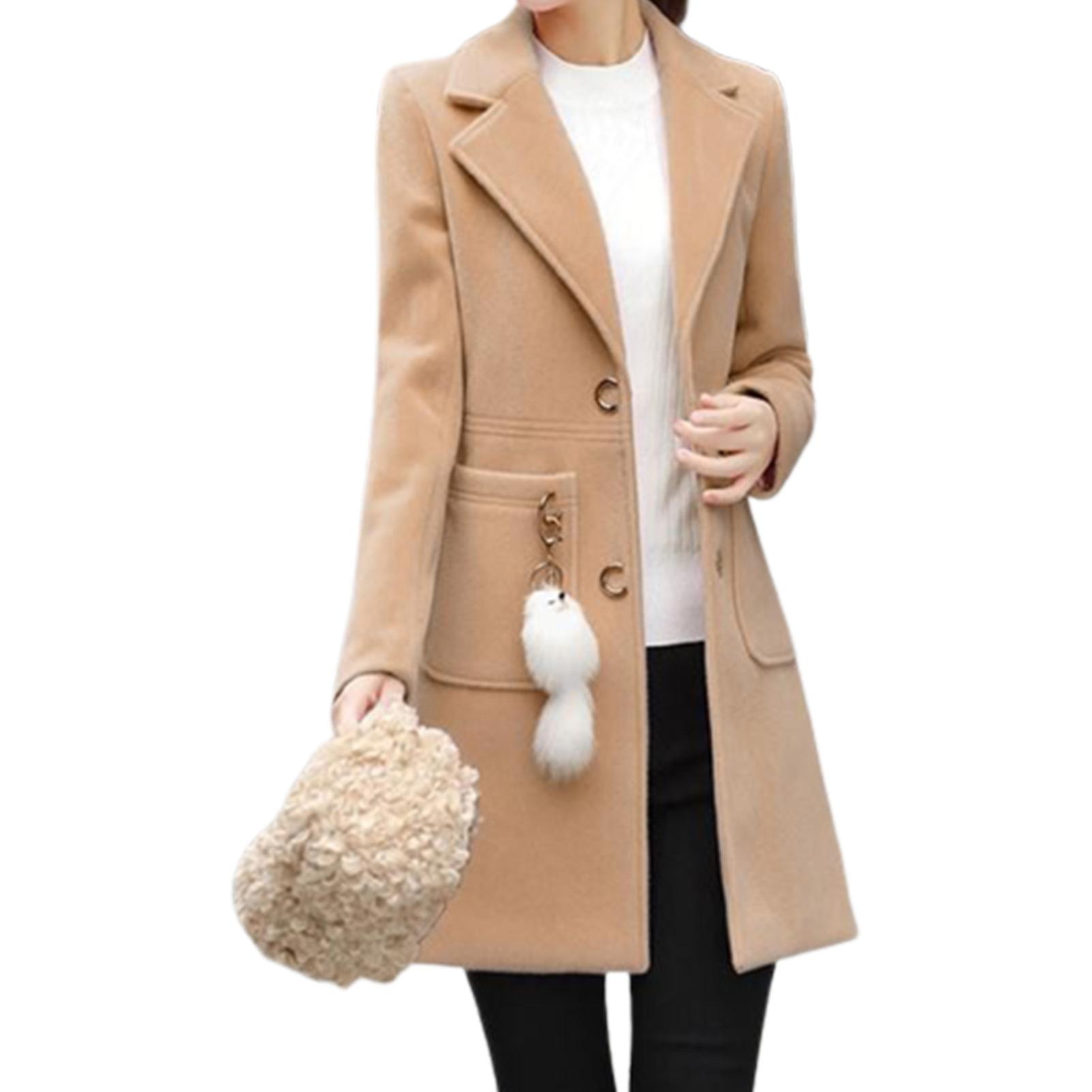 Women's Basic Wool Coat Lapel Collar Woolen Double Breasted Long Jacket For Outdoor Traveling Use-pink