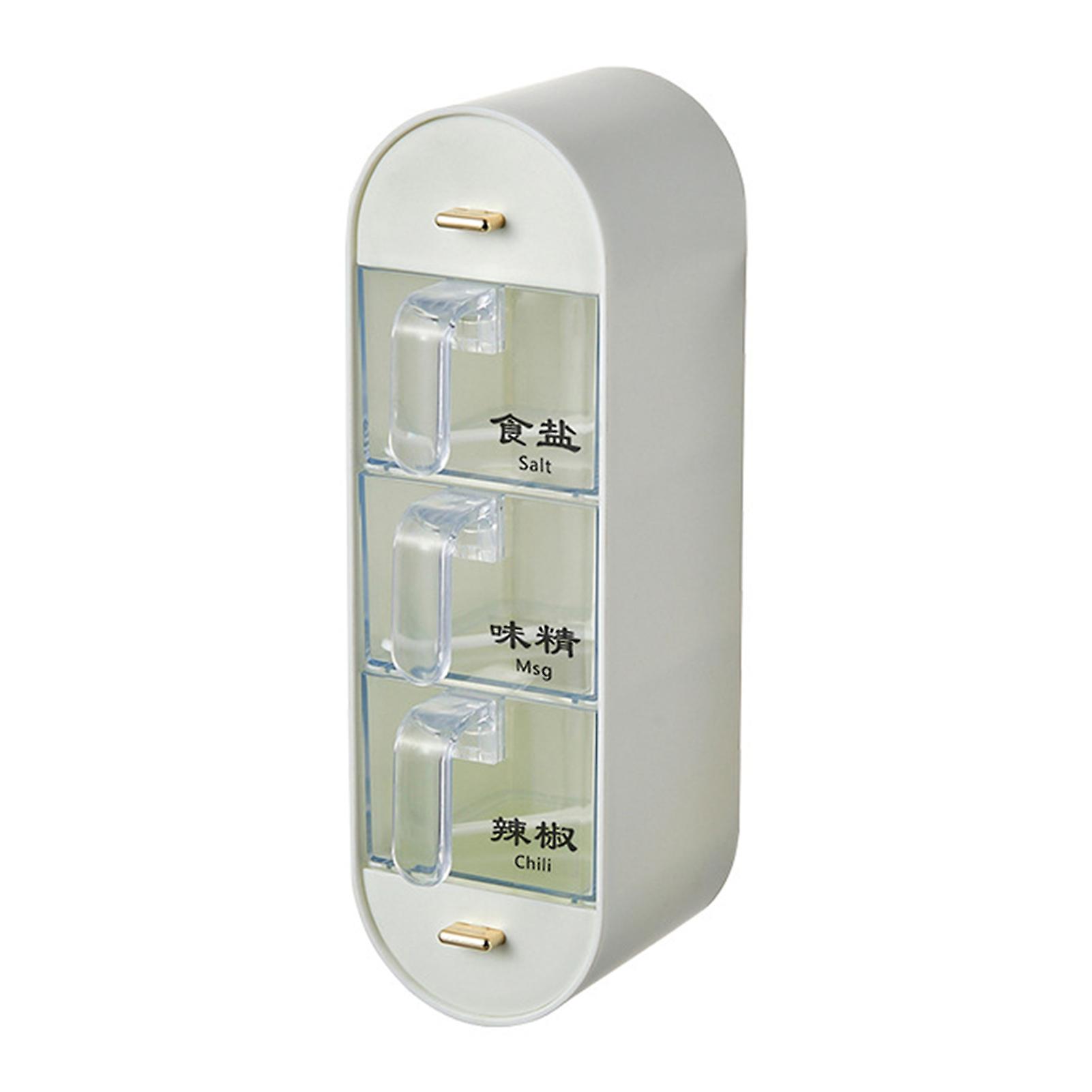 3 Grid Kitchen Seasoning Storage Canister Large Capacity One Hand Operation Seasoning Jar For Sauces Sugar Spice Beans