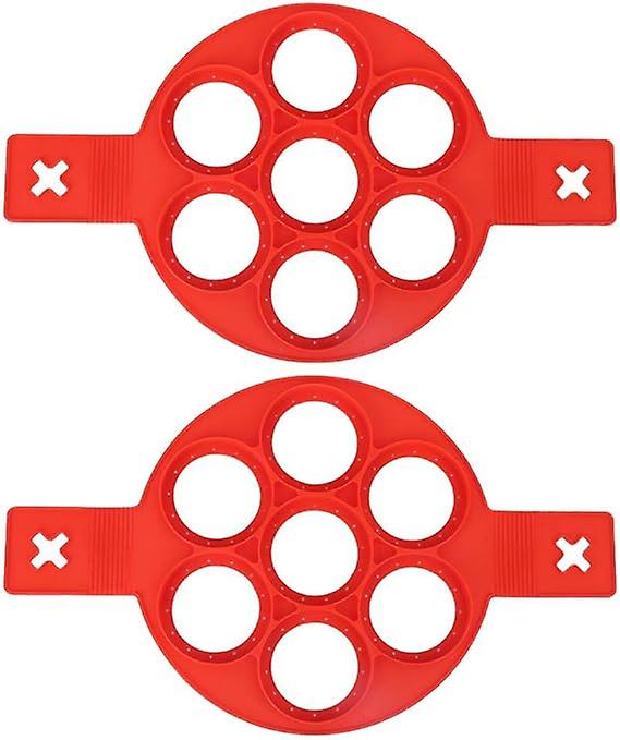 2 Pcs 7-hole Frying Pan Mold, Reusable Silicone Non-stick Pan, Cooking Pan, Round Omelette Diy Shape Tool For Baking
