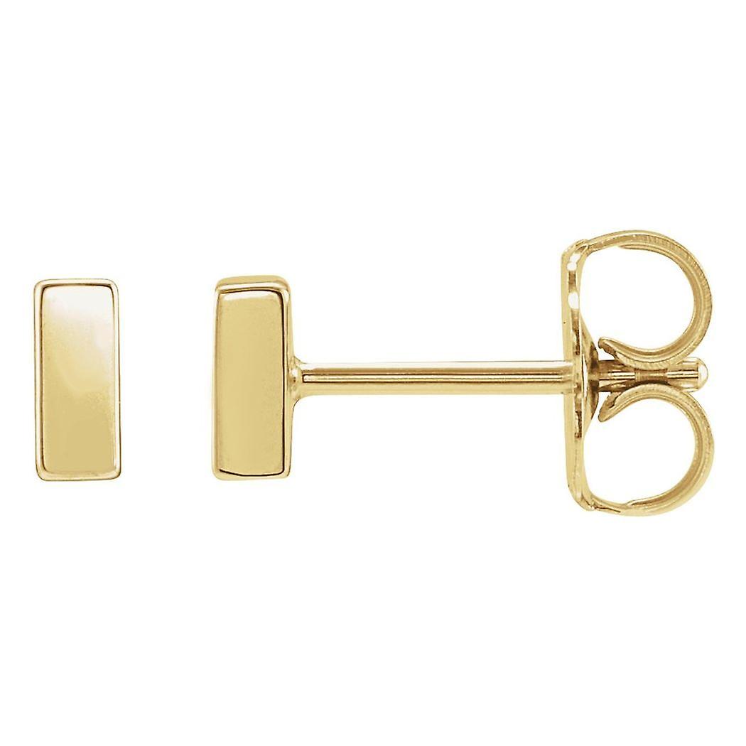 14Kイエローゴールド4.5mmx2mmフリクションバックポリッシュバーイヤリング女性用スタッドイヤリング - .7グラム