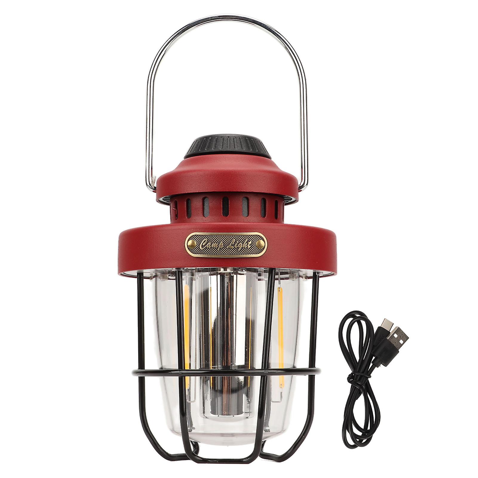 Retro LED Camping Lantern Portable Multifunctional Rechargeable Tent Light for Outdoor Dark Red