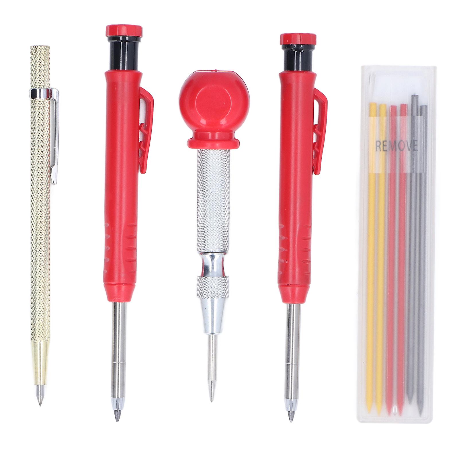 10Pcs Scriber Marking Kit Carpenter Pencils Kits with Mechanical Carpenter Pencil 3 Color Marker Refills