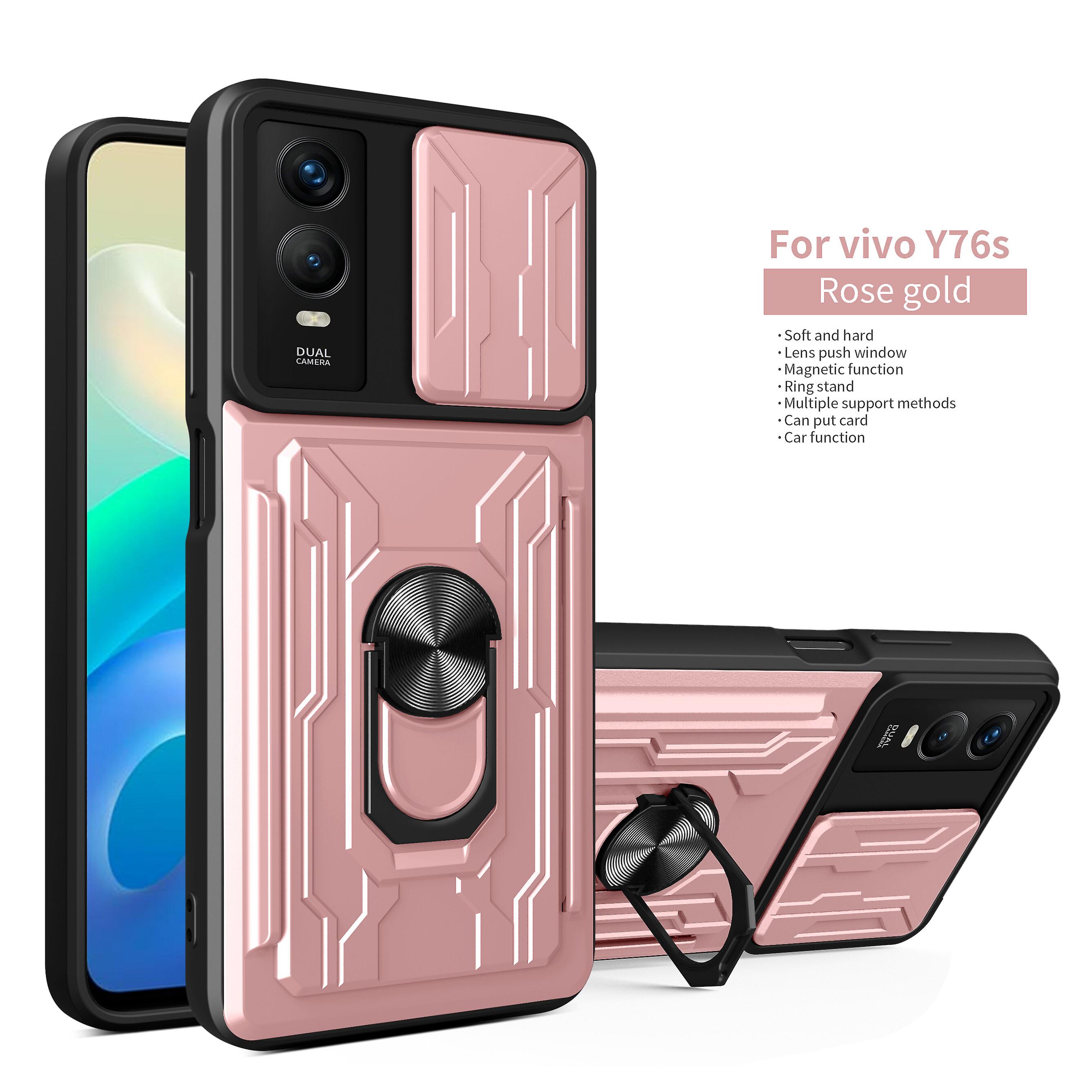 Magnetic Phone case For Vivo Y76S/ Y76 5G Slide Camera Lens Protection and Built in 360 Rotatable Ring Holder