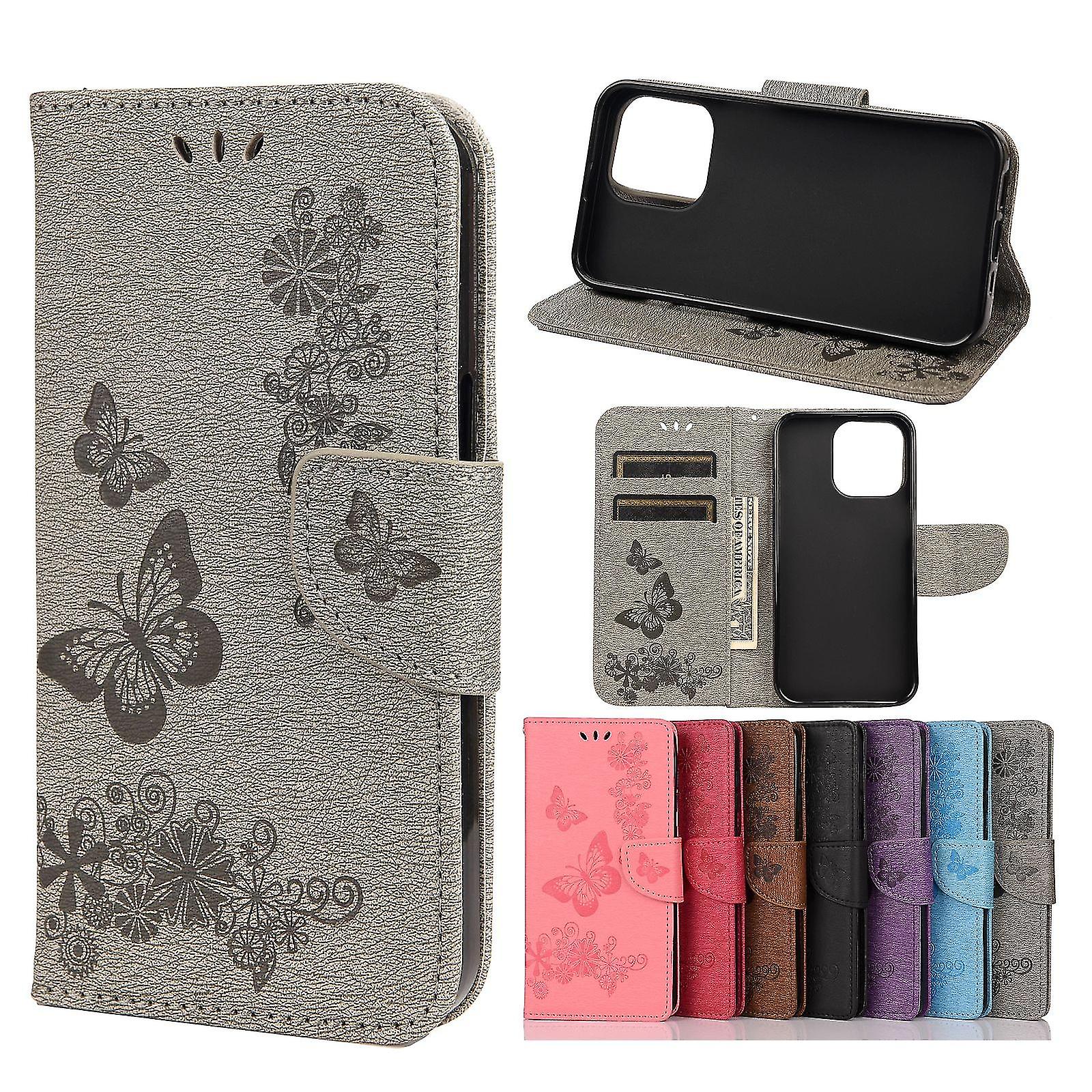 Butterfly Pattern Leather Case For Iphone 13 Pro Max Grey