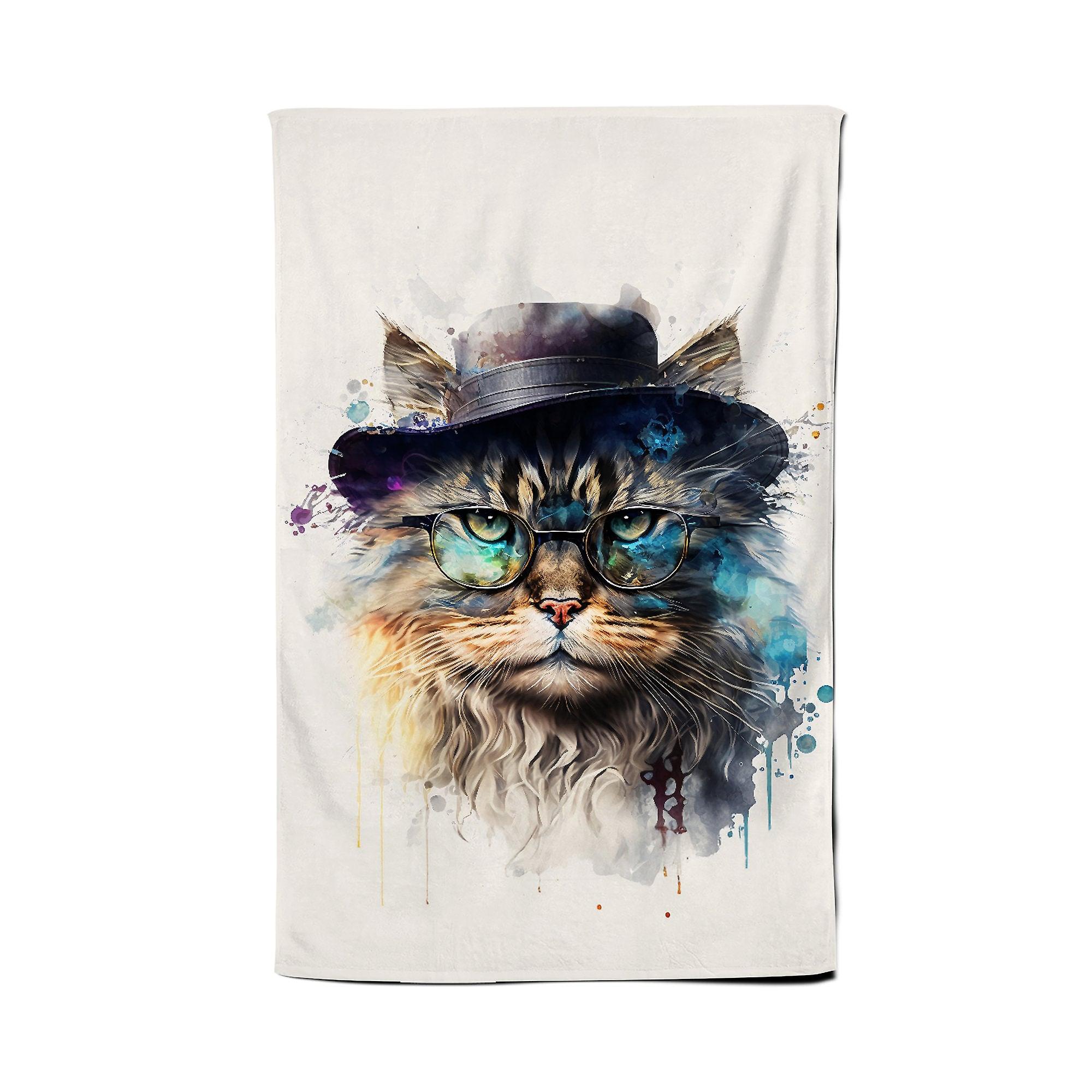 Siberian Cat Splashart Tea Towel