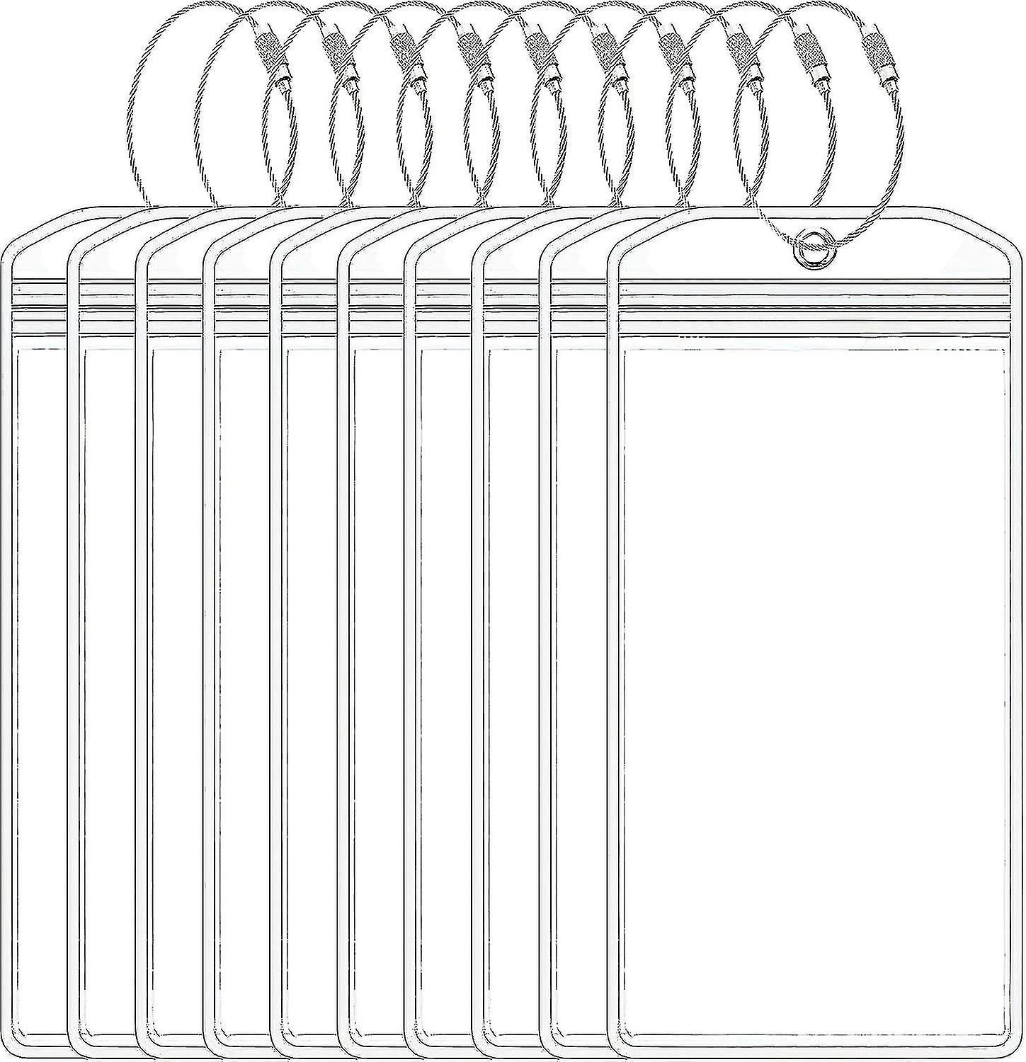 ジップシールとスチールループ付き荷物タグホルダー10個、クルーズエッセンシャルズ 透明防水荷物タグ 旅行 バケーションアクセサリー (7.5 x 3.5インチ)