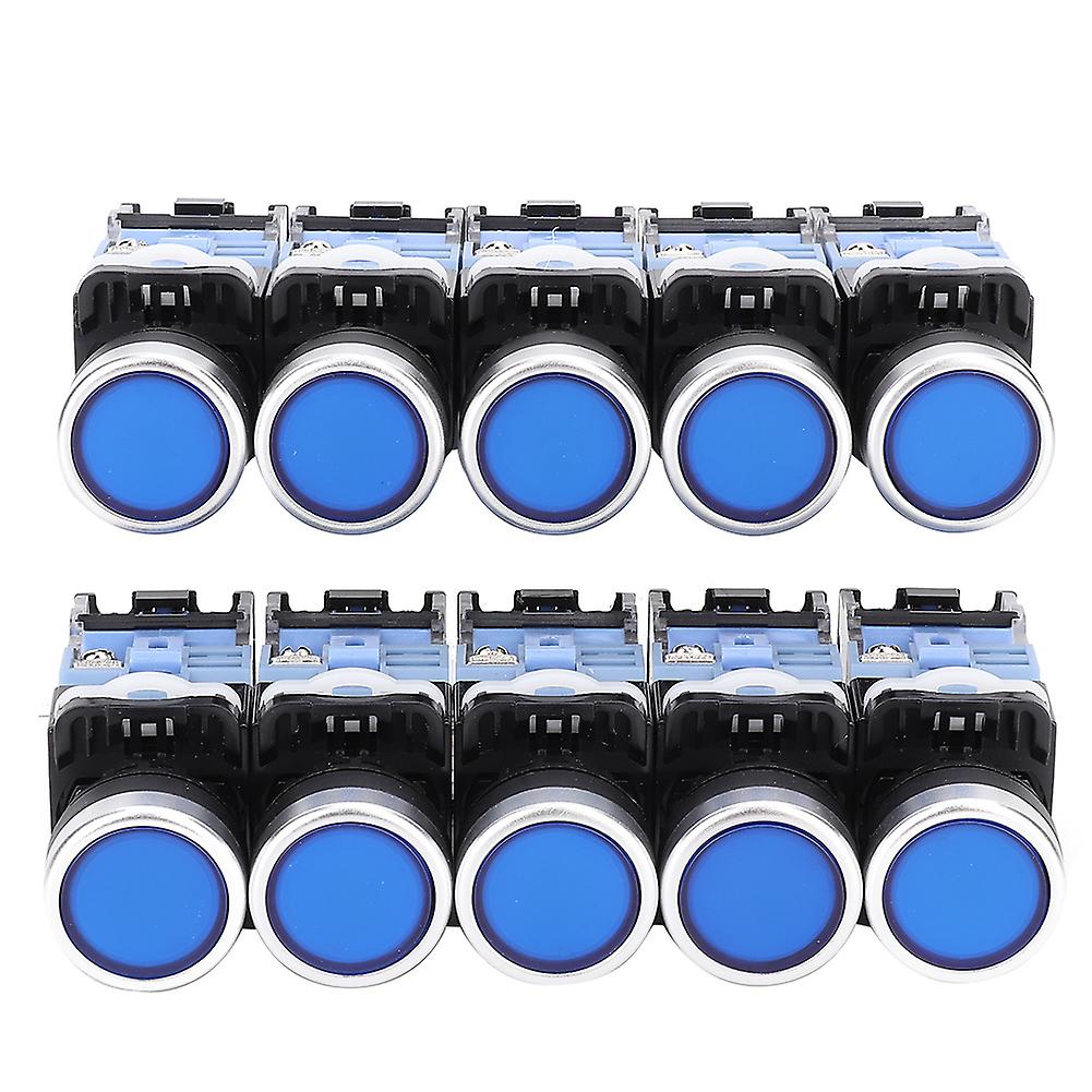 10 Pcs BEM38-11DS(LA38) 22mm Self-Lock Flat Button Switch with Indicator (Blue)
