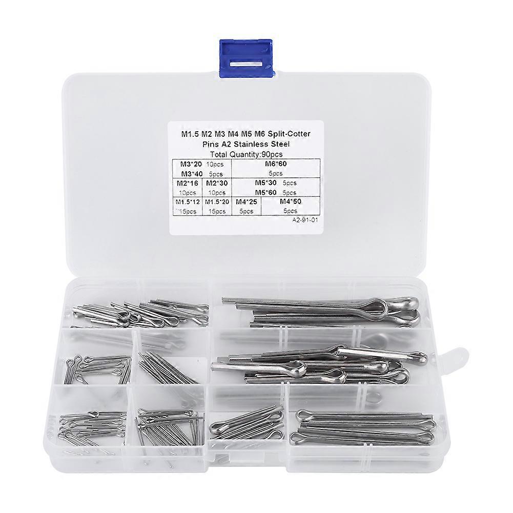 90pcs 11 Kinds M1.5 M2 M3 M4 M5 M6 Split Cotter Pins Assortment with Case