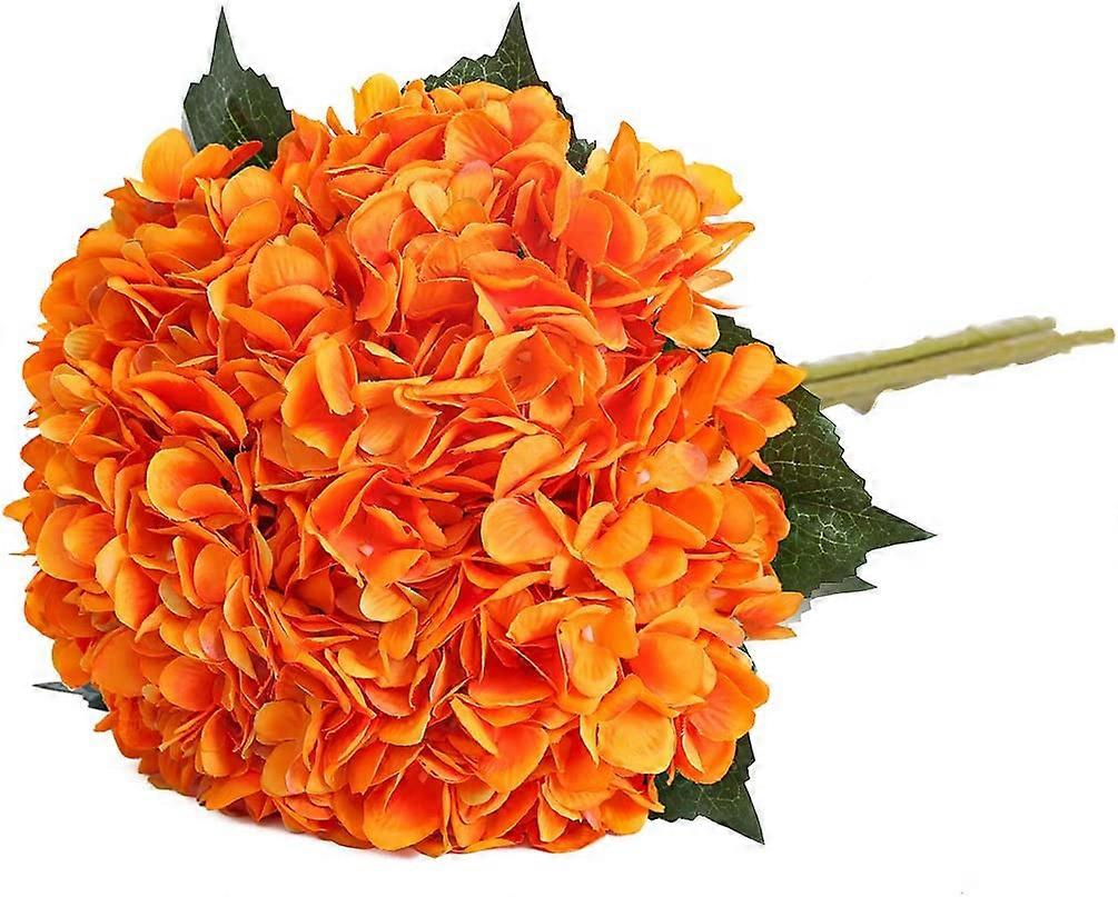 Artificial Hydrangea Flower, 5 PCS Long Stem Silk Hydrangea Bouquets (Orange)