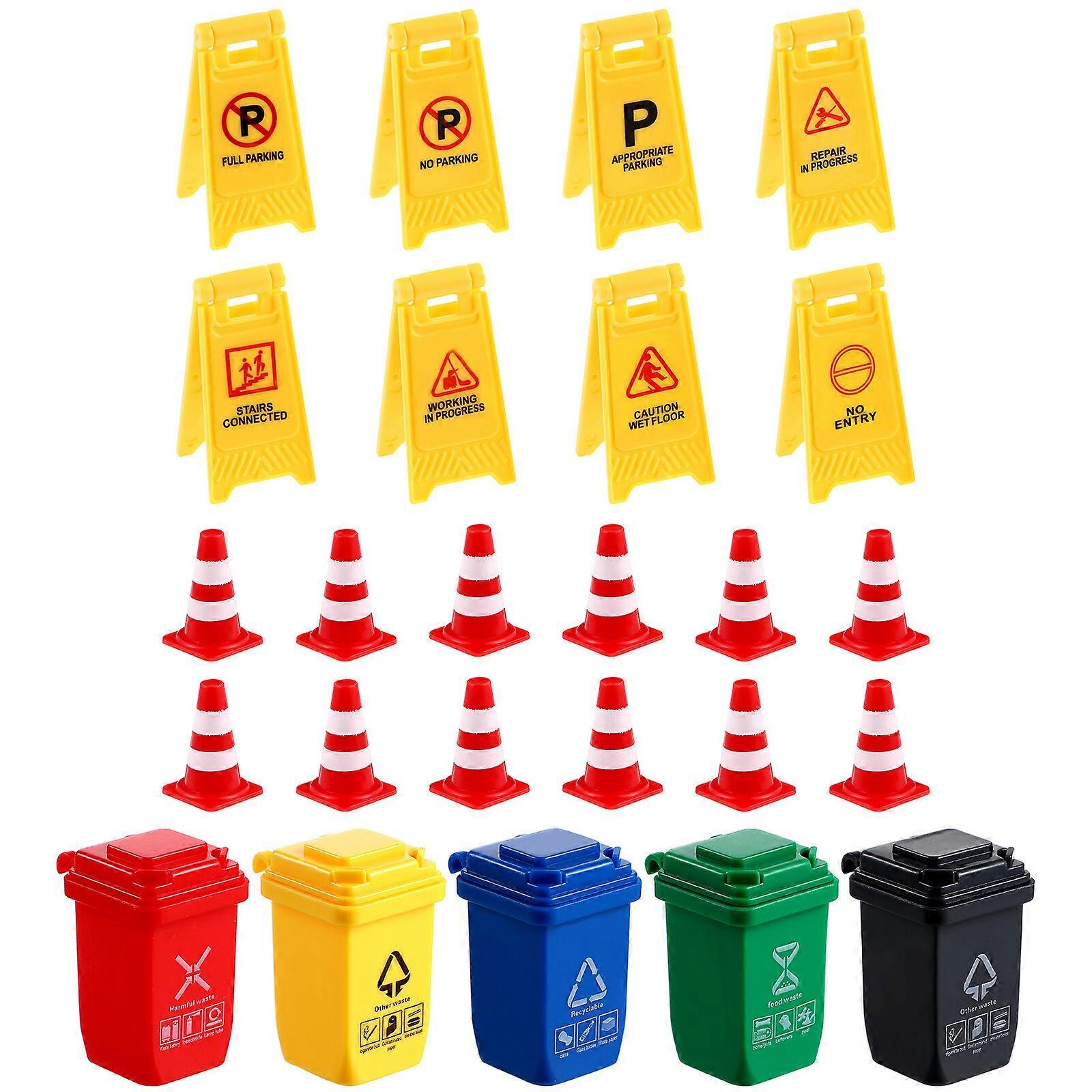 Jojofuny 24-Piece Mini Traffic Cones & Fence Signs – Small Road Safety Cones For Kids, Toy Construction Sets, Micro Landscapes, Sand Tables