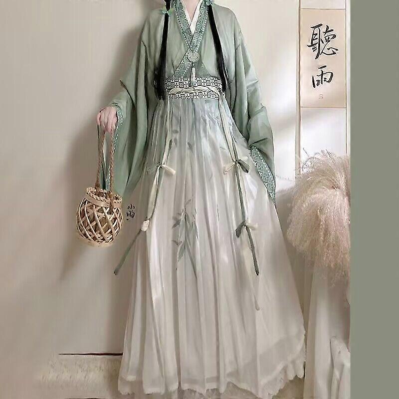 Hanfu Robe Femmes Ancienne Chinoise Song Dynastie Hanfu Cyan Ensembles Costume Cosplay Féminin Hanfu Manteau +3pcs Ensembles Robe de soirée Plus Xl 3pcs Set
