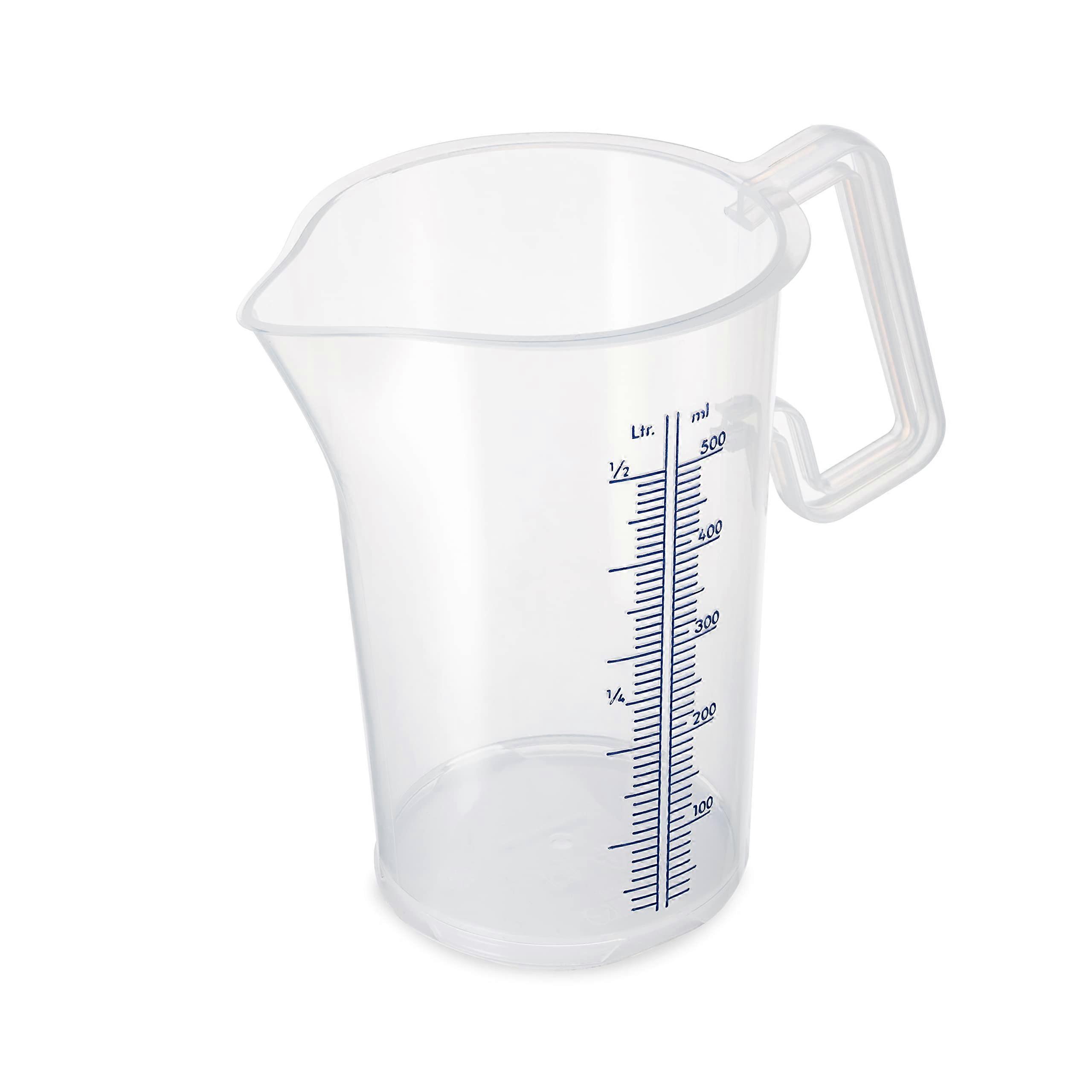 Thermohauser measuring cup with closed handle, 500 ml, plastic PP, blue scale in liters and milliliters 8300040083 Transparent