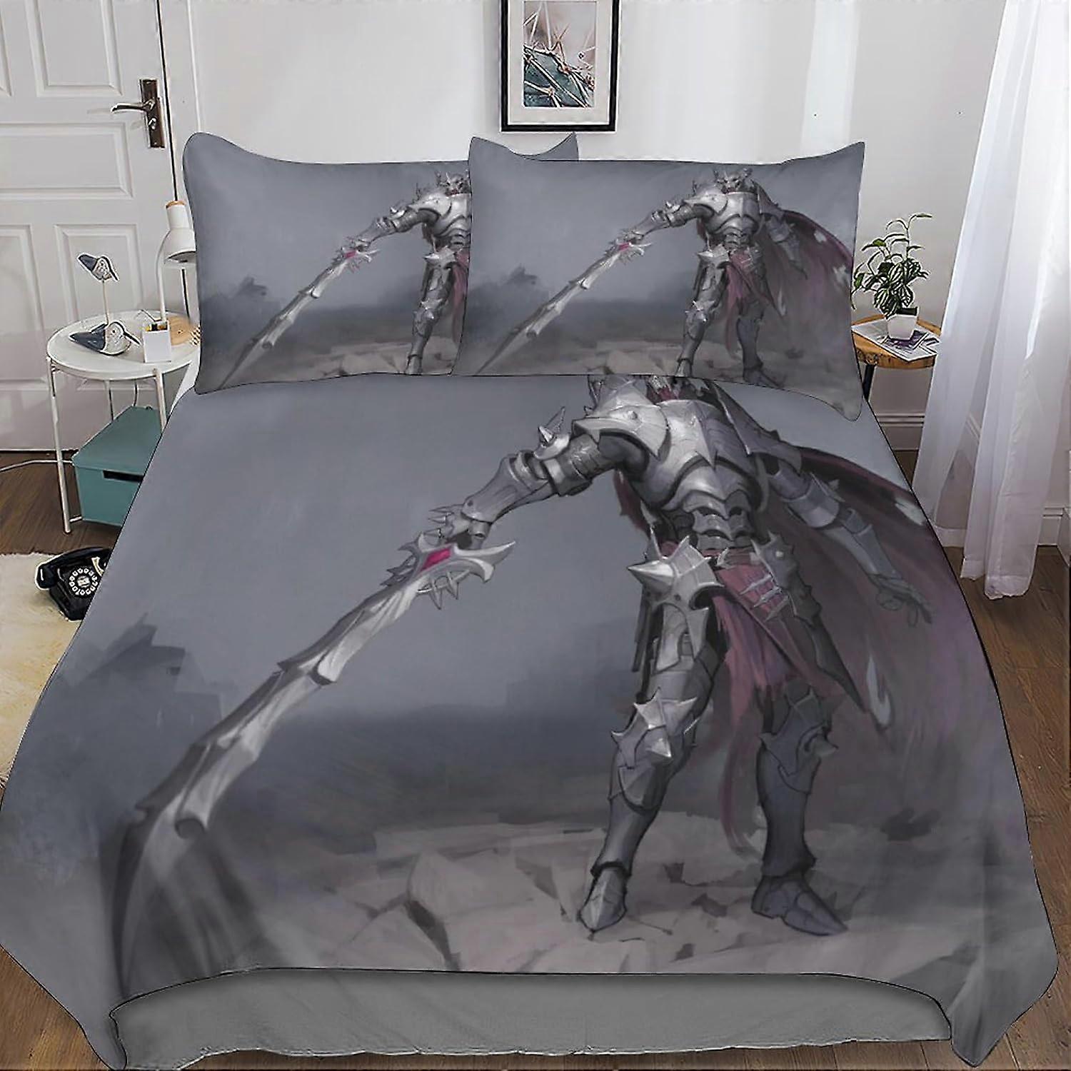D 인쇄 기사 이불 커버 중세 기사 스타일 침구 세트 사람 조각 극세사 이불 커버 베갯잇, 어린이용 135*200 CM