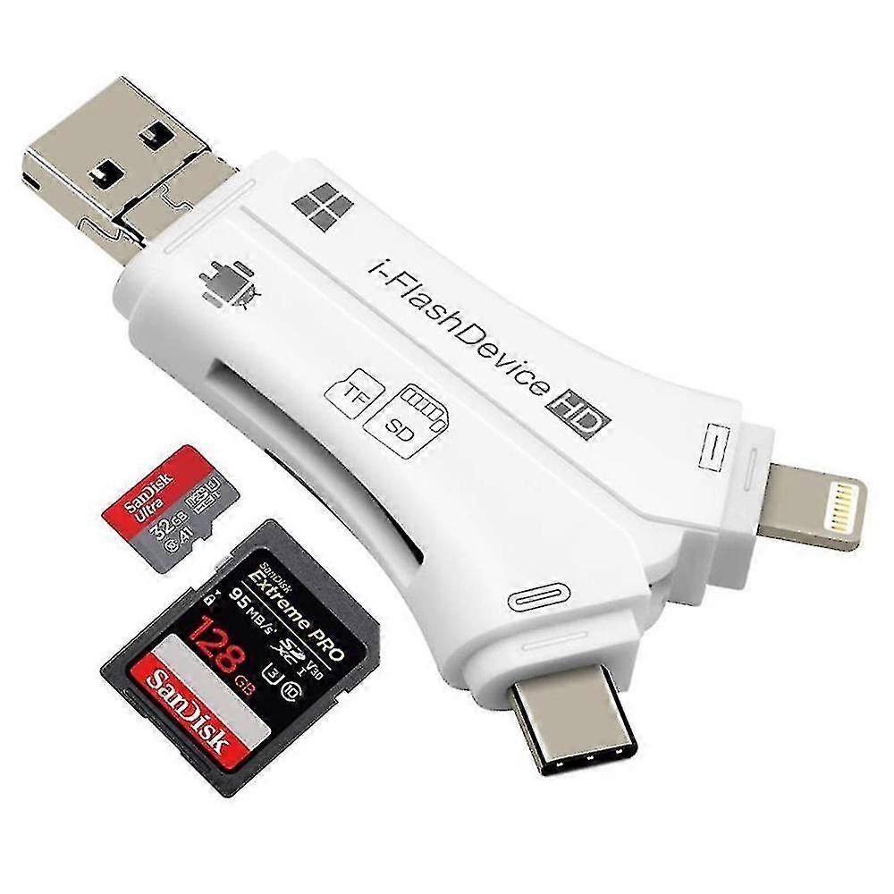 Barsinfi 4 In 1 External Card Reader Usb Micro Sd & Tf Card Reader Adapter For Iphone / Ipad Mac / Android / Windows Pc