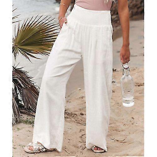 נשים רגליים רחבות נשים תחתונים כותנה פשתן מכנסיים ארוכים מותניים אלסטיים - טוב