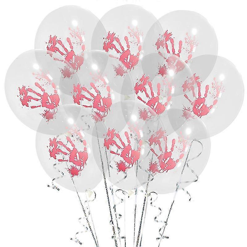 10 Pcs 12 Inch Transparent Blood Fingermarks Latex Balloons Without Ribbons For Halloween Decoration Transparent