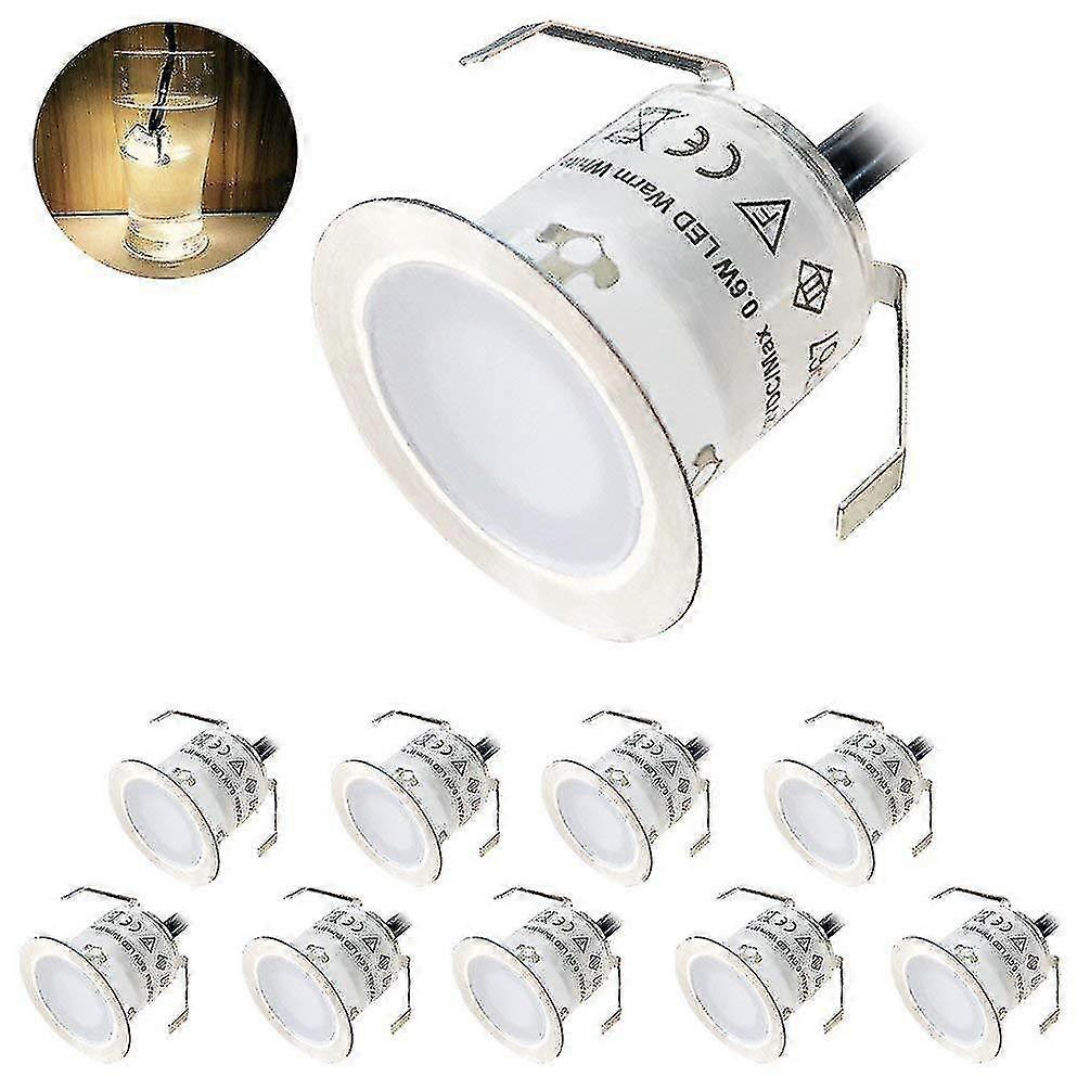 حزمة من 10 أضواء كاشفة LED راحة خارجية ، IP67 مقاوم للماء ، ضوء أبيض دافئ 3000 كيلو ، 32 مم 0.6 واط Dc12v