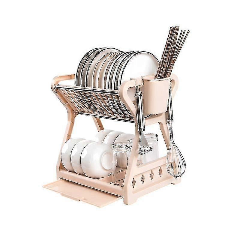 Dish Drainer Drying Rack 2 Tier Bowl Function Utensils Organizer