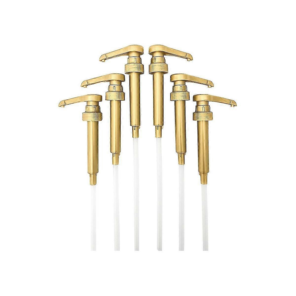 6-Pack Gold Syrup Pump Kitchen Coffee Bar Tools Fits 750 Ml , Bottles (Plastic)
