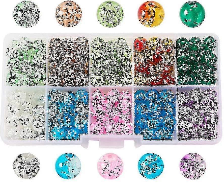 200pcs 10 Color Crackle Lampwork Glass Beads 8mm Handcrafted Round Spacer Beads