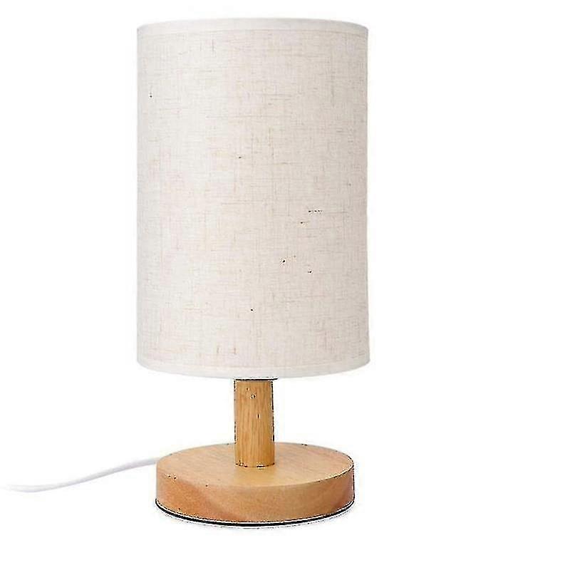 Round Bedside Lamp With Fabric Shade And Solid Wood Compatible Living Room