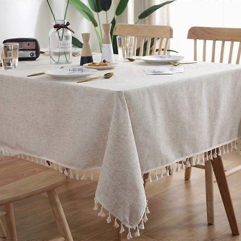Solid Color Tassel Tablecloth Cotton Linen