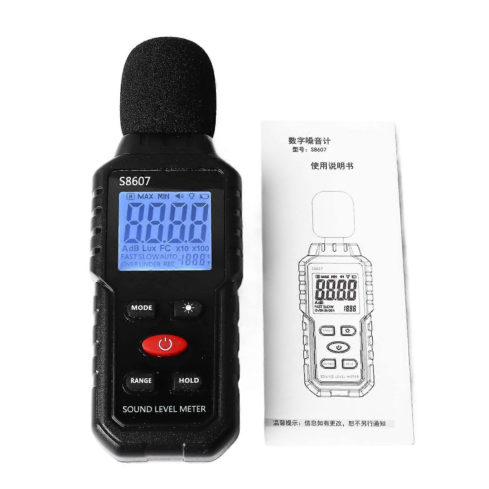 Sound Level Meter Digital LCD Display Backlit Screen Noise Decibel Portable SPL Meter S8607