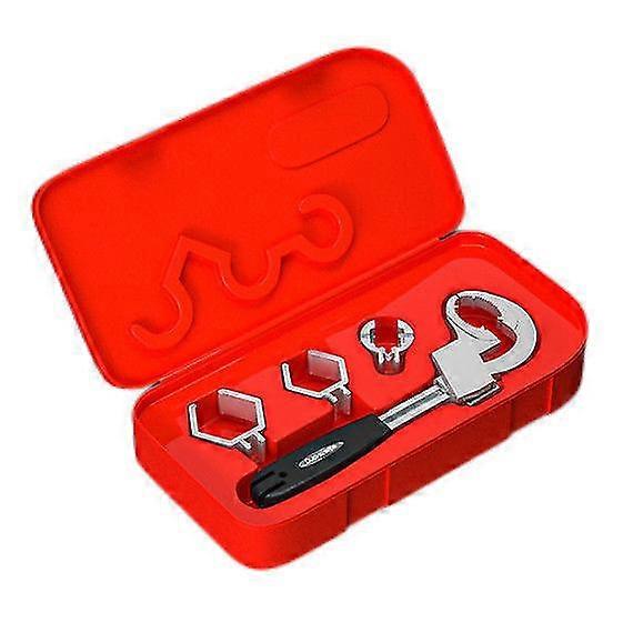 Bathroom Wrench Multifunctional Adjustable Wide Opening Spanner With Replacement Head Storage Box(1set, Red)