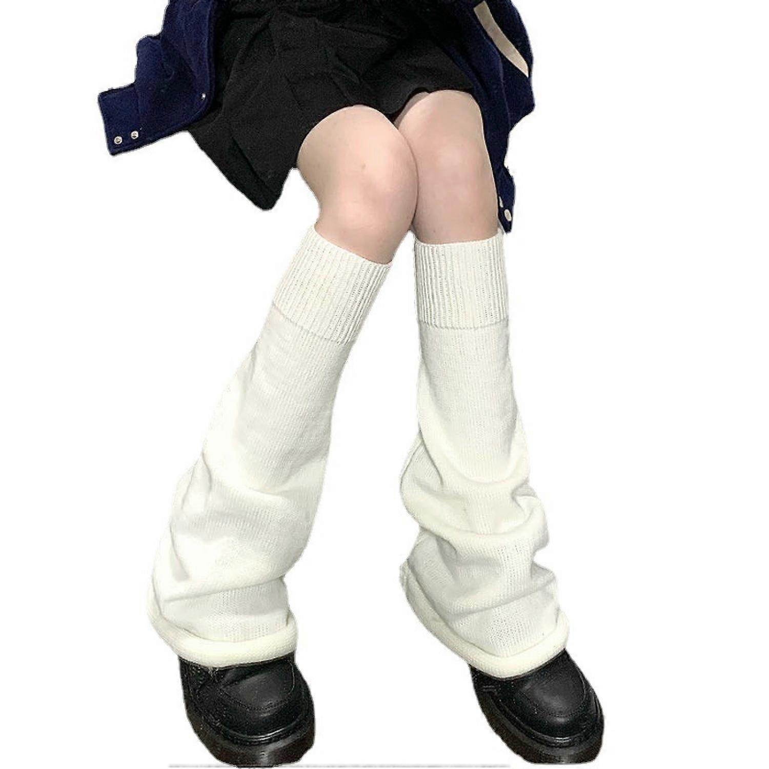 Knitted white leg warmer socks