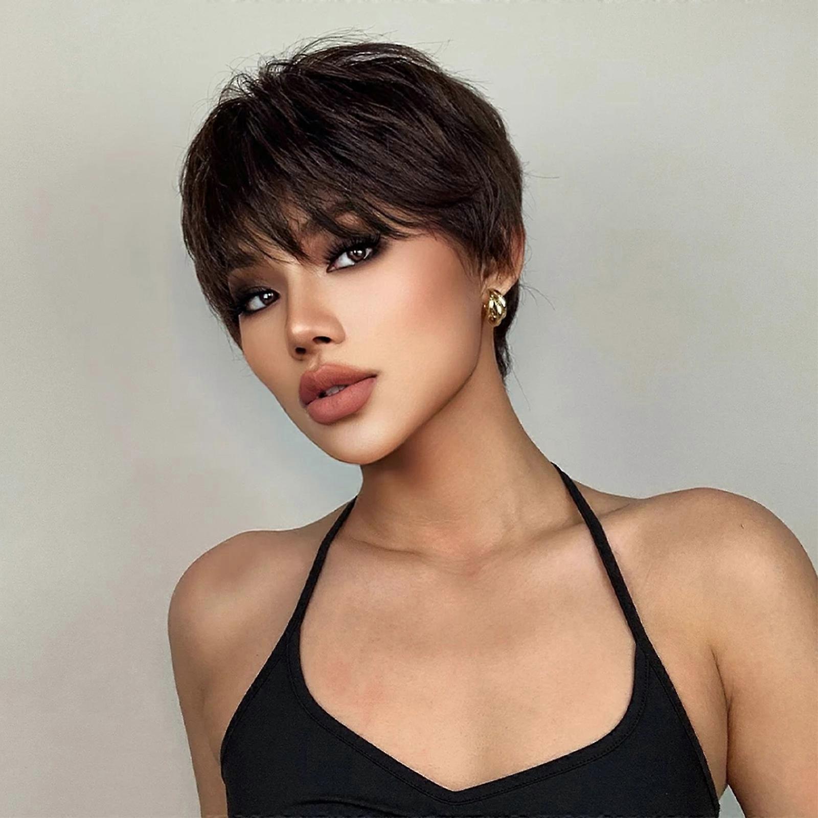 Women's full head wig summer slightly curly short hair fluffy natural age-reducing handsome short hair high temperature silk material comfortable brea