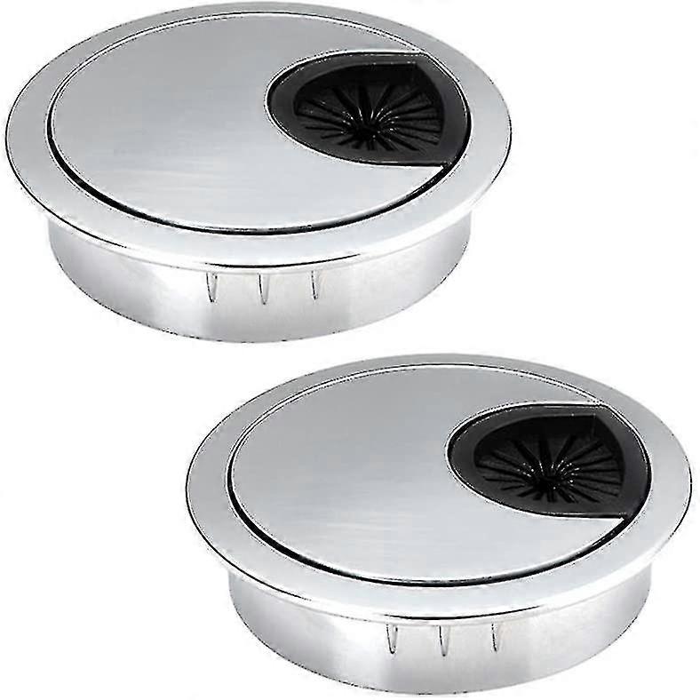 2 Pieces Cable Hole Cover Round Cable Glands Zinc Alloy Cable Hole Cover Grommet For Desk, Table & Worktop, Diameter 50mm, Height 15mm, Silver Fgao