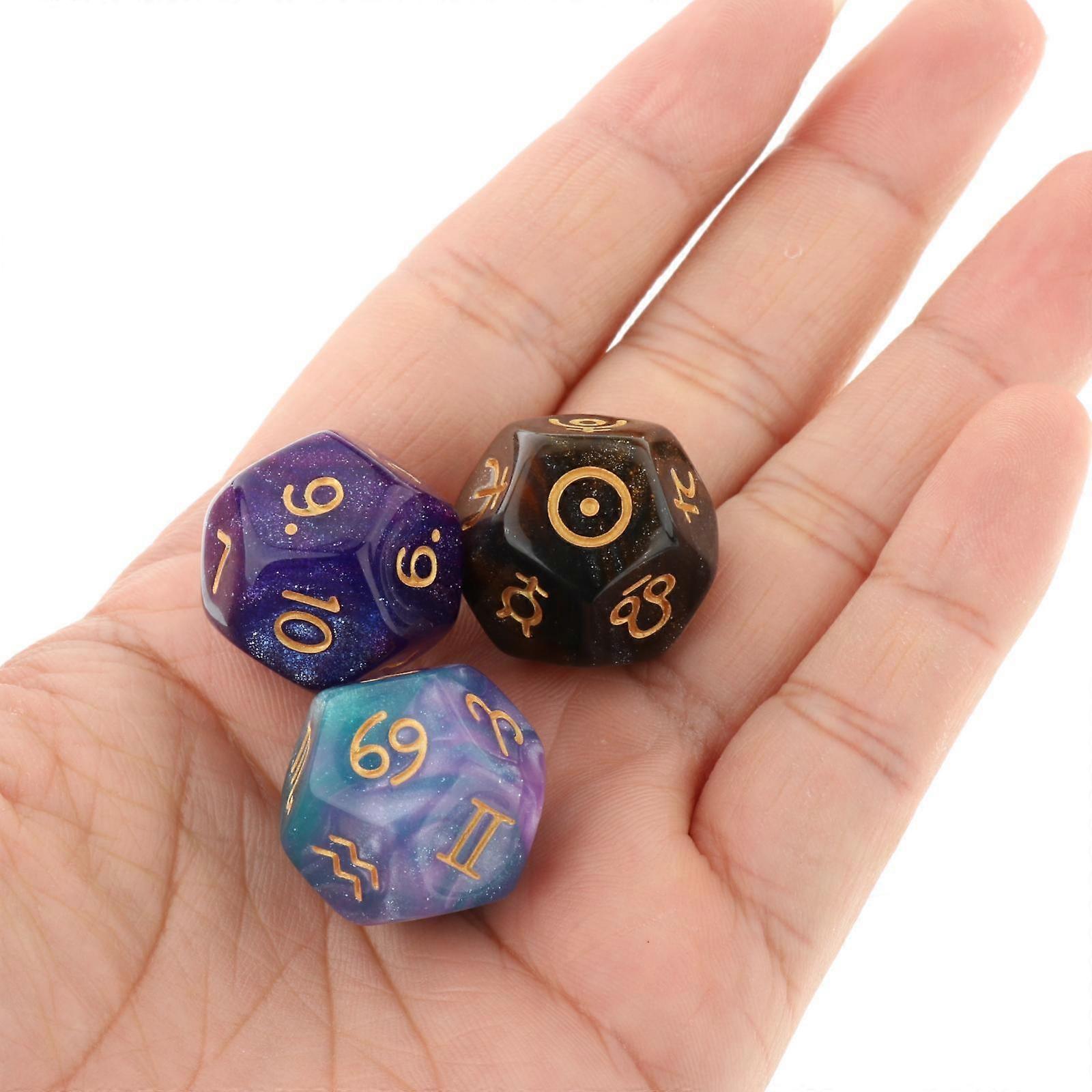 2x Dice for Board Game Tarot Dice 3Pcs 12-Sided Acrylic Astrology Constellation Divination Tarot Dice for D&D RPG Board Game Role Playing Game