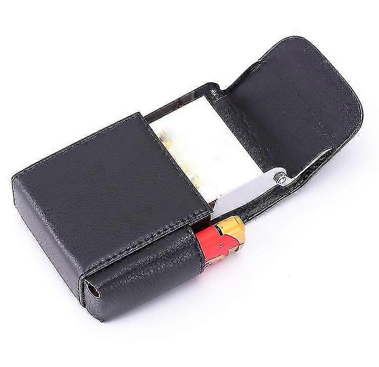 Pu Leather Sliding Cigarette Box Case Stainless Steel Cigarette Case With Lighter  Holder And Belt Loop For Men