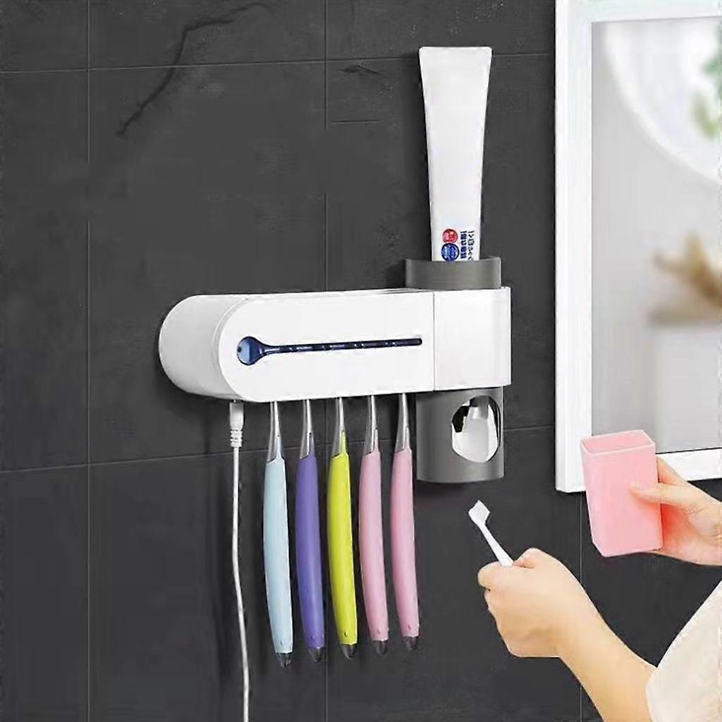 UV Light Sterilizer Toothbrush Holder+Automatic Toothpaste Dispenser US Plug