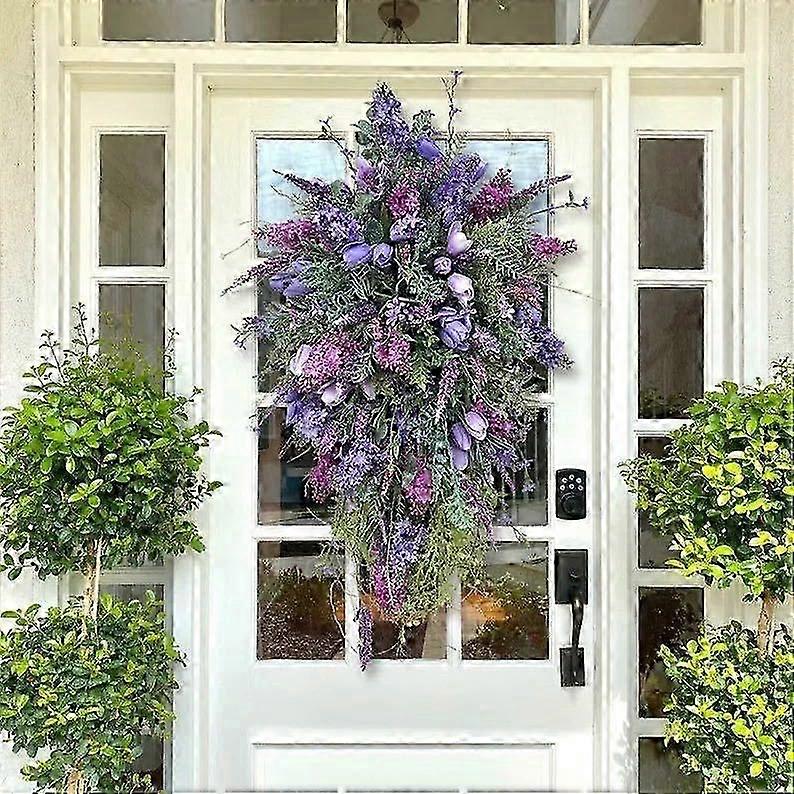 2024 Porta d'ingresso all'aperto Ghirlanda di tulipani di primavera ed estate Fiori secchi simulati Ghirlanda verde resistente alle intemperie per tutto l'anno Casa, Campagna, Interno