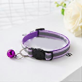 Pet Collar Adjustable Reflective with Bell for Dogs Puppies Kittens Safety Buckle Purple