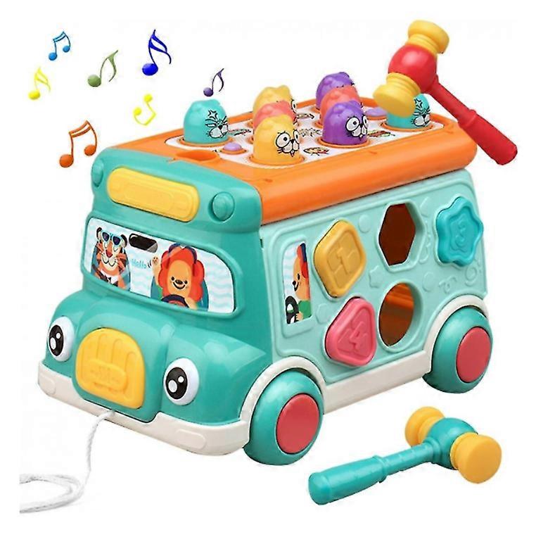 Children's push-pull bus toys, sound and light baby music learning toys