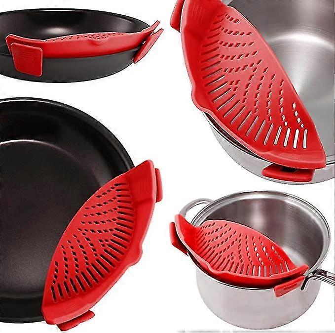 Silicone Strainer, Hands-free Clip-on Heat-resistant Strainer For Pasta, Vegetables, Noodles, Pots And Pans 1pc Red