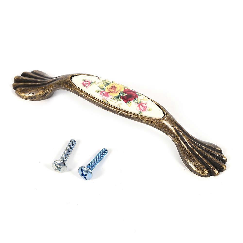 Flower Ceramic Bronze DIY Door Handles Cabinet Cupboard Drawer Wardrobe Knobs Pull 6#