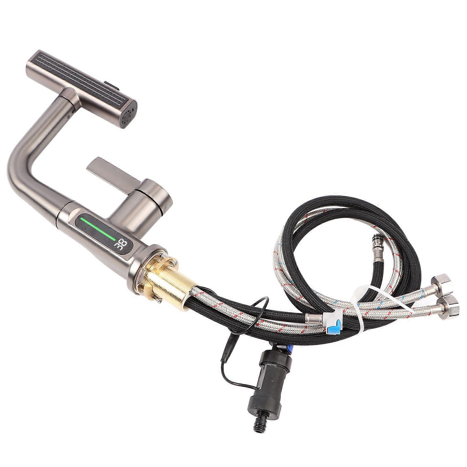 Pull Out Copper Faucet with 5 Water Modes Temperature Display for Kitchen Bathroom  G1 2 Interface