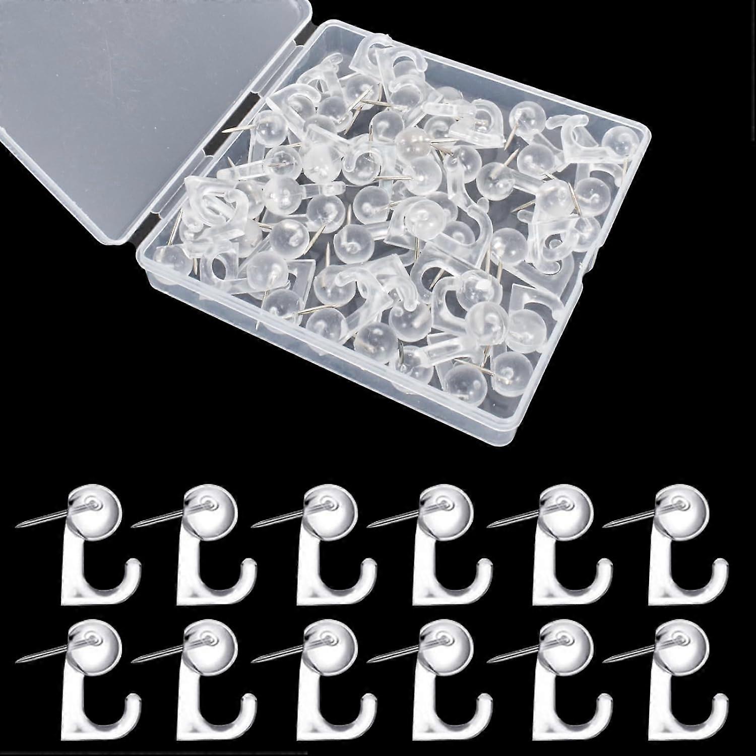 (white)Pin Tack Hooks 50 Pieces Plastic Push Pin Hooks Push Pins with Push Pin Hooks Hanging Hooks Decorative Wall Push Pins for Cork Board, Calendar,