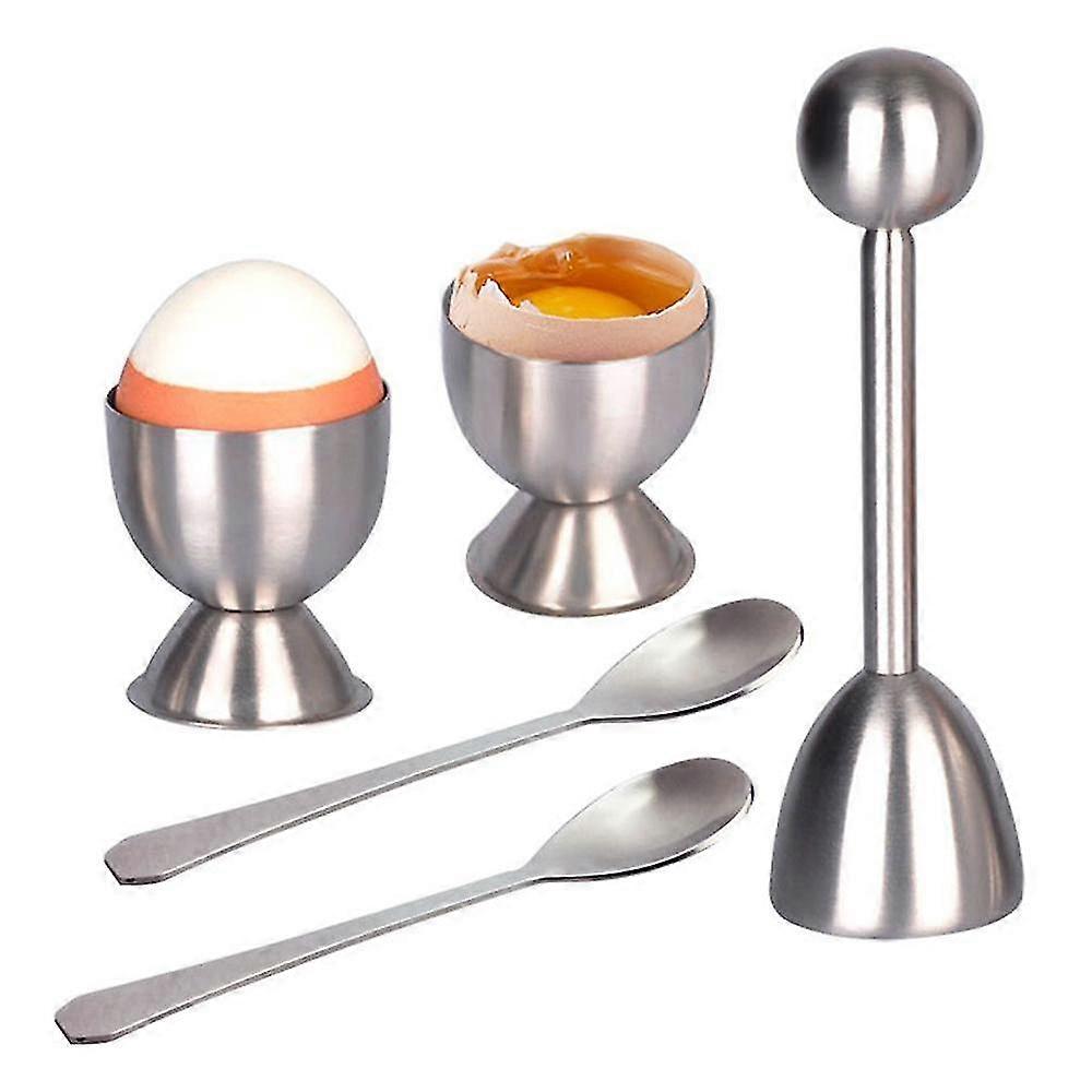Egg Cracker Topper Cutter Set For Soft Boiled Eggs Stainless Steel Shell Remover Separator Include 2