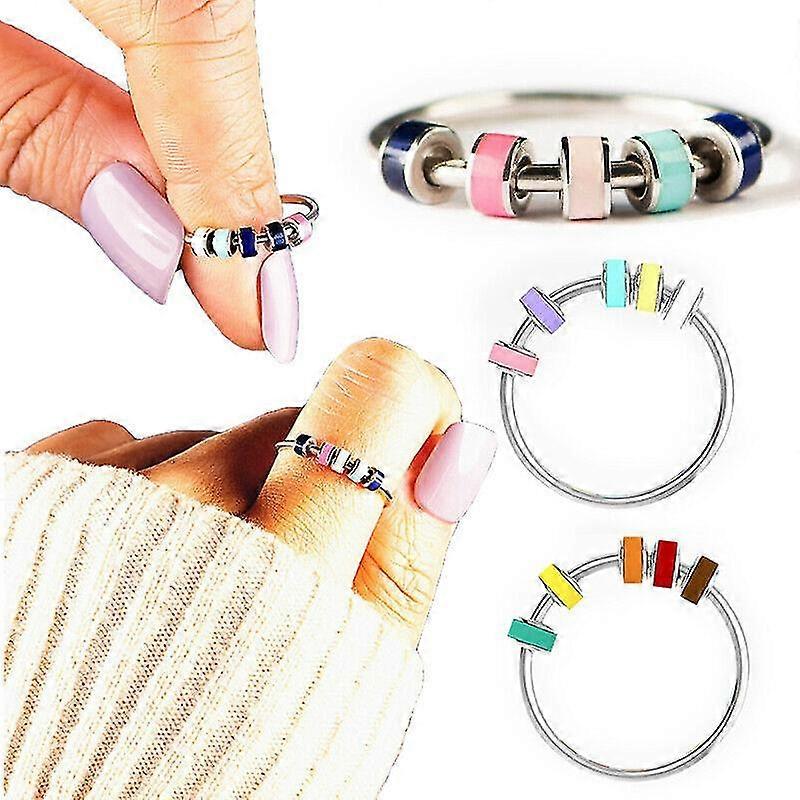 Spinning Enamel Fidget Ring, Anxiety Ring For Women Girls With Beads Spinner Gifts