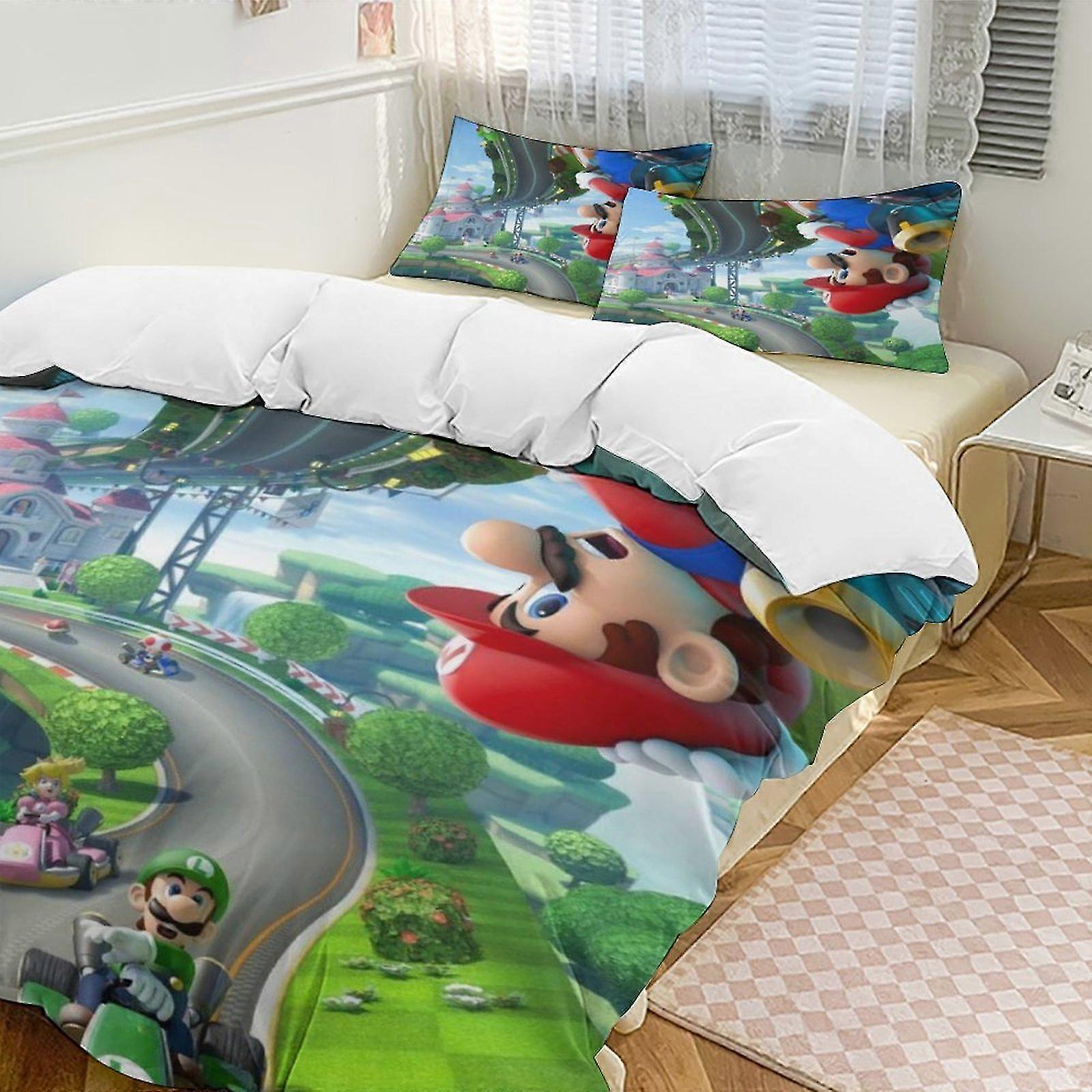 n190 Lençóis Luigi's Mansion Capa de Edredom Conjunto de Cama de Microfibra, (1 Capa de Edredom e 2 Fronhas) Lençóis iiv190