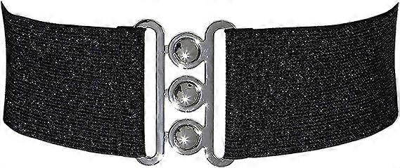 Elastic women's belt, wide belt with 3 button buckle, vintage style
