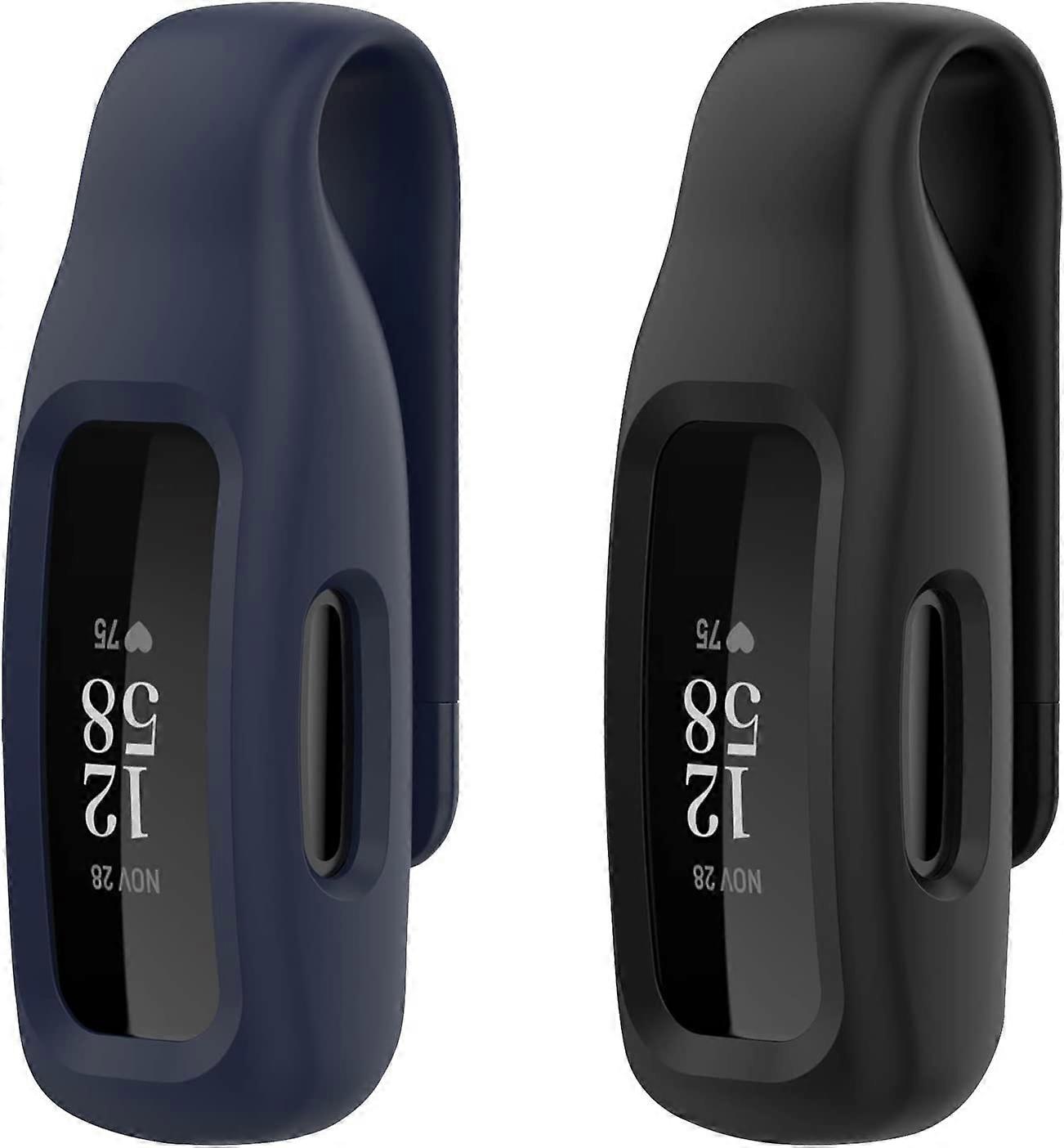 (2パック) Fitbit Inspire 2 クリップとスチール シート、ソリッド カラー シリコン Inspire アクセサリー クリップ、ブラック、ネイビーに対応