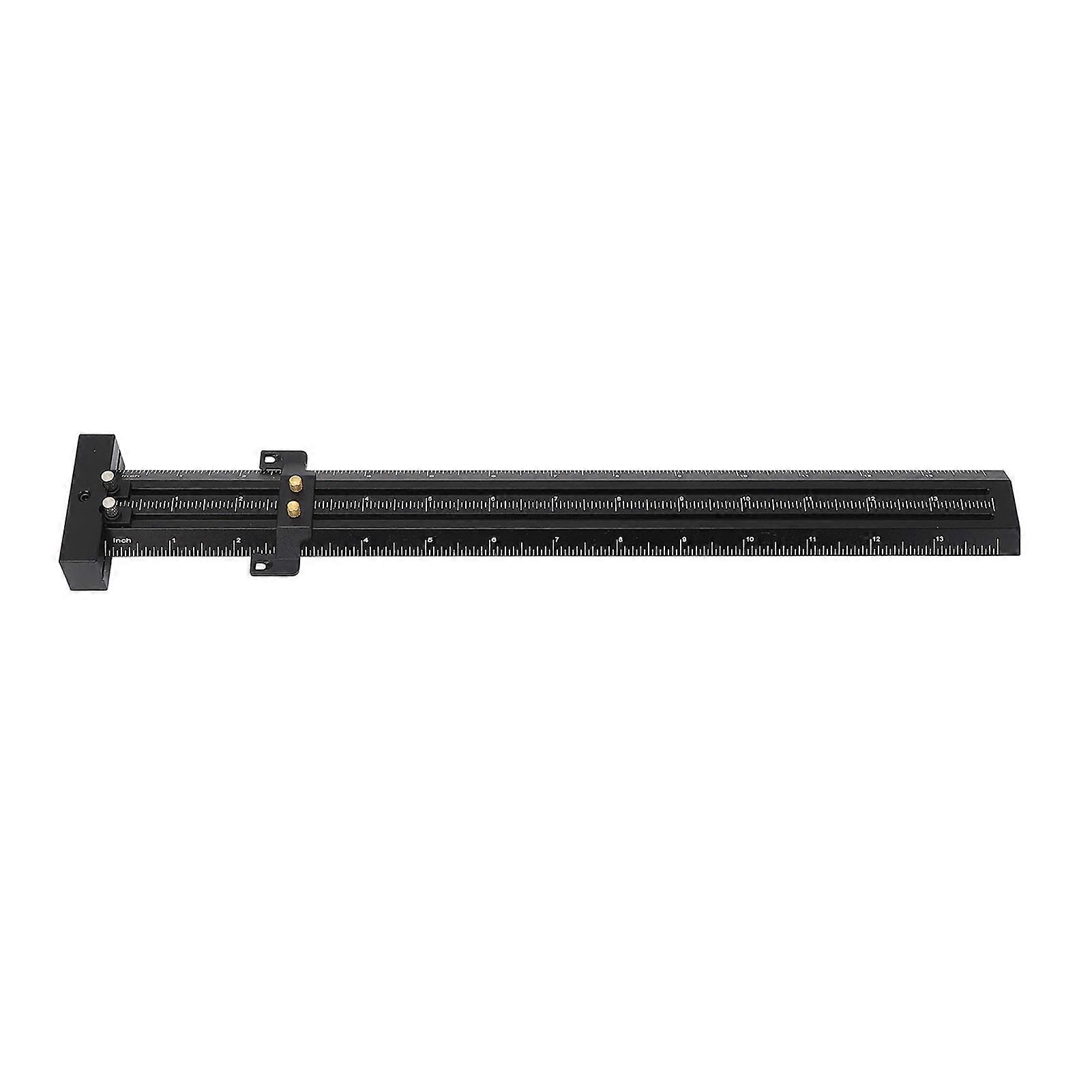 Woodworking Compass Tool 14inch Metal Aluminium Alloy Double Line Marking Ruler Adjustable T Type Measuring Scribing Ruler Black